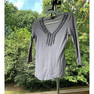 Banana Republic Knit Shirt Top Long Sleeve Grunge Ruffled Y2K V-Neck Women XS